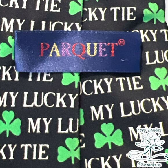 Parquet Men's Shamrock Clovers Neck Tie for St. Patrick's Day - Picture 6 of 10